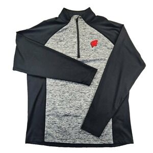 Wisconsin Badgers 1/4 Zip Pullover Black Grey Mens Large NCAA Athletic Shirt‎